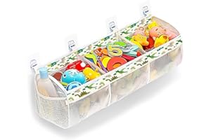 FANGHENG Bathtub Toy Organiser Bag Bath Toy Storage Net Compartment Bath Toy Organizer Bath Toy Organiser with 3 Horizontal Large Openings 2 Side Pocket and 4 Strong Suction Hooks