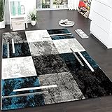 Alfombra Moderna De Diseño Perfilado - A Cuadros Estilo Mármol En Gris Turquesa, Grösse:80x150 cm
