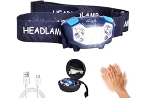 LETOUR Head Torch Rechargeable, 2500Lumens LED Headlamp Headlight with 5 Lighting Modes and Sensor Control, Waterproof Headtorch Lightweight Flashlight for Running Cycling Walking Fishing Hiking