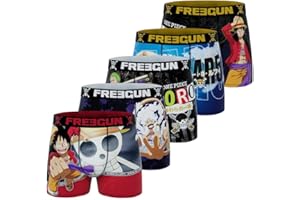 FREEGUN Boxer Enfant One Piece, Caleçon Garçon Luffy, Roronoa, Original et Doux (Lot de 5)