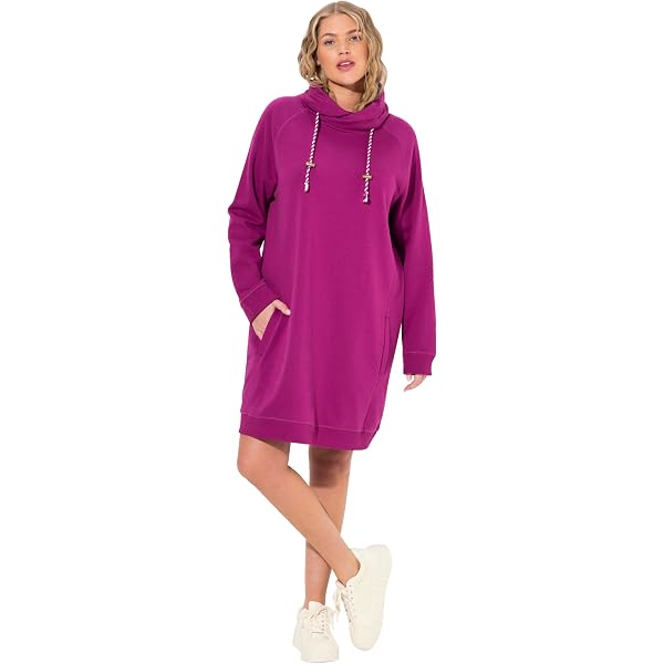 Ulla Popken Damen Jerseykleid Plus Size – Mit Kapuze, Glitzerband & A-Linie