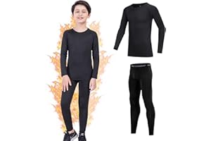 Guoegh Kids Base Layers Sets Boy Football Skins Compression Thermal Long Sleeve Top & Leggings Gym Sports Baselayers for children 4-13 Years