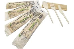 VEEU Set Compostable Cuchillo, Tenedor, Cuchara y Servilleta (50uds)