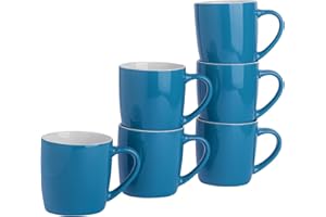 Argon Tableware Coloured Coffee Mugs - Blue - 350ml - Pack of 6 - Gloss Ceramic Stoneware Tea Mugs Latte Cappuccino Cups Hot Chocoloate Cups Colourful Mug Set with Handle