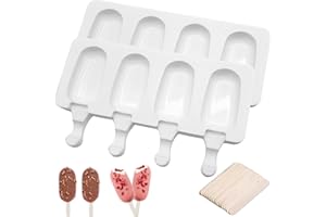 JOKILY Eisformen Silikon Formen, 8 Kavitäten Eis Am Stiel Formen, Stieleisformen, Silikon Eisformen, Popsicle Molds Set, Ice Cream Mold mit 24 Holzstielen für Kinder und Erwachsene BPA Frei