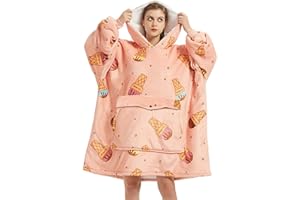 Wenlia Bluza z kapturem oversize dla dorosłych, koc Sherpa, flanela, olbrzymia pluszowa bluza z kapturem, ciepła bluza z kapturem, jeden rozmiar, pasuje dla mężczyzn, kobiet, młodzieży