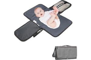 BAVOOTY Portable Nappy Changing Mat,Foldable Travel Changing Mat,Baby Travel Changing Mat,Waterproof Diaper Changing Pads,with Wipes Pocket and Storage Pockets,for Toddlers Infants & Newborns Home,Grey