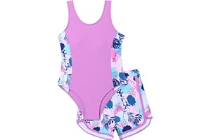 Xumplo Girls Swimming Costume Tween Girl One Piece Swimsuit with Shorts Young Girls Floral Swimwear Bathing Suit