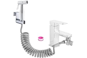 DQZSY Bidet Stainless Steel Hand Shower Set, Bathroom Bidet Attachment with Faucet Dispenser, Spring Hose Hook, Faucet Dispenser, Bathroom Hygiene and Diaper Cleaning, Silver