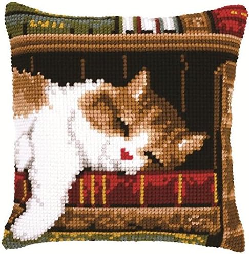 Latch Hook Complete Cushion Cover Kit"Cat on a Bookshelf" 43x43cm