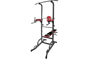 HAKENO Multifunction Power Tower with Bench Pull Up Bar Dip Station for Home Gym Squat Rack Adjustable Workout Strength Training Home Fitness Equipment 440LB
