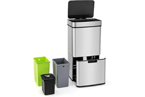 COSTWAY 72 l papperskorg 4 fack, elektrisk soptunna med sensor, avfallssepareringssystem 2 x 11 l 3,5 l 46,5 l, köksavfallshi