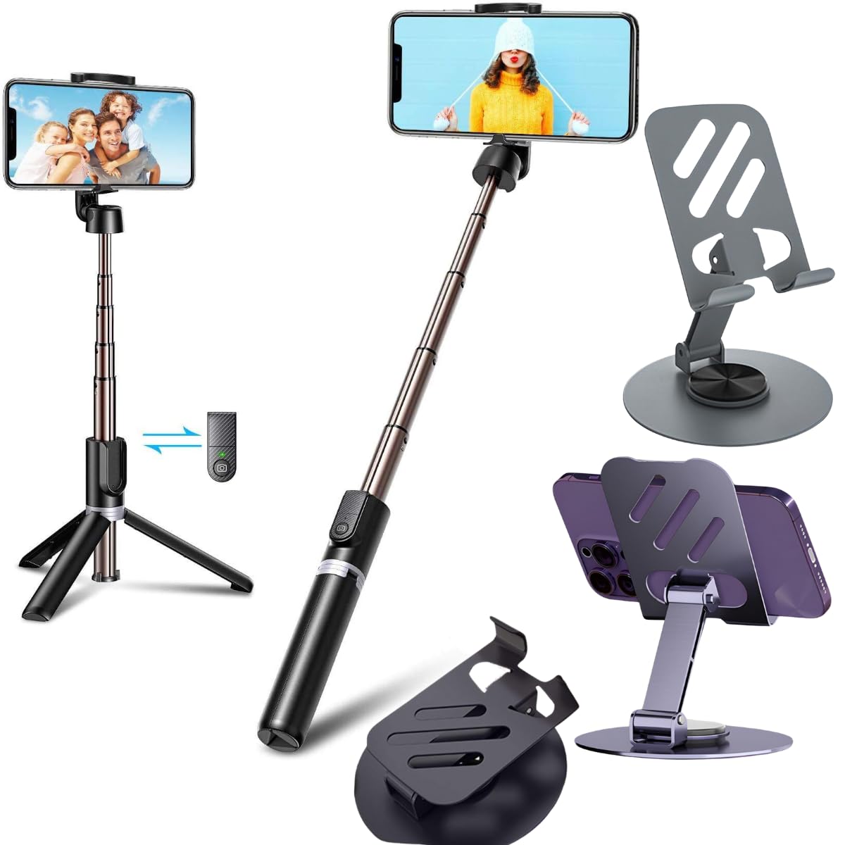 GADGETSWEAR Mobile Stand Selfie Stick Phone with Tripod Holder for Video Recording (Combo with Mobile Stand Holder),Vlogging Accessories Kit, YouTube Making Gadgets Photo/Videos Remote, 360 Rotation