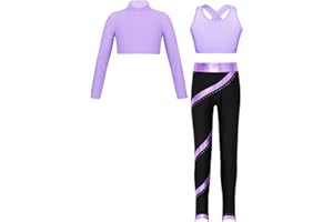 Doomiva 3 Pieces Ensemble Danse Moderne Jazz Fille Haut de Danse Débardeur Sport Yoga Jogger Legging Tenue Danse Enfant 5-16 Ans