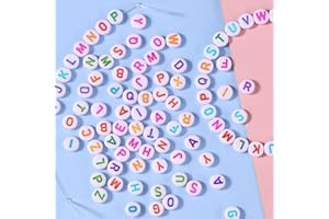 DAHI 1000pcs Perles de Lettre, Perles Rondes Alphabet A-Z lettre - Perle Blanche avec Lettres Colorées,Blanc avec Colorées Lettres Perles,Color Perles lettres (4 x 7 mm)