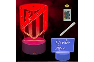 Cool&Cute 2 pantallas+1base: Lámpara led mesita de Noche Atletico Madrid+Pantalla Lisa para escribir. 16 colores de luz. Mando distancia, cargador y lápiz para escribir incluido.Luz quitamiedos-