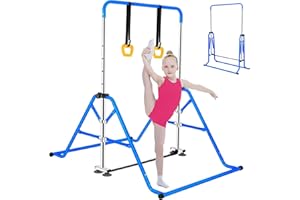FCOUMY Kinder Turnreck Gymnastik Reck Turnstange Reckstange Klimmzugstange Reckanlage Horizontale Training Bar Trainingsgeräte mit Gymnastikringen für 3-12 Jahre alte Kinder Indoor