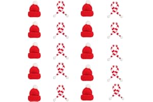 FiveMileBro 20 Stücke Mini Weihnachtsmütze und Schal Set, Kleine Nikolausmützen, Weihnachten Weinflasche Abdeckung