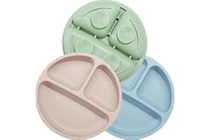 PandaEar Divided Unbreakable Silicone Baby and Toddler Plates - 3 Pack - Non-Slip - Dishwasher and Microwave Safe (Blue Green