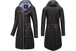 BOUTIKS Chubasquero Largo para Mujer, Cortavientos Exterior Gabardina, Abrigos Impermeable con Capucha, Chaqueta de Transición con Forro Transpirable, Negro
