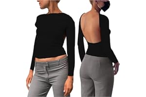 HAOLEI Haut Dos Nu Femme Manche Courte T-Shirt d'été Tops Dos Nu Y2k Crop Top Sexy Backless T-Shirt Ajusté Slim Fit Haut Chic Décontractée Col Rond Couleur Unie Portable Devant et Derrière