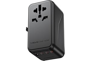 ‎MOMAX MOMAX Uniwersalny adapter podróżny 140 W, technologia GAN, EU/UK/AUS/US/JP na całym świecie, szybkie ładowanie dla iPhone'a, MacBooka Pro, Vision Pro, kabel do ładowania w zestawie