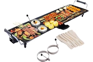 COSTWAY Electric XXL Teppanyaki Table Grill, 90 x 23CM Non-stick Griddle with Adjustable Temperature, BBQ Hot PLate Barbecue - Spatulas and 2 Rings Include for Indoor Outdoor