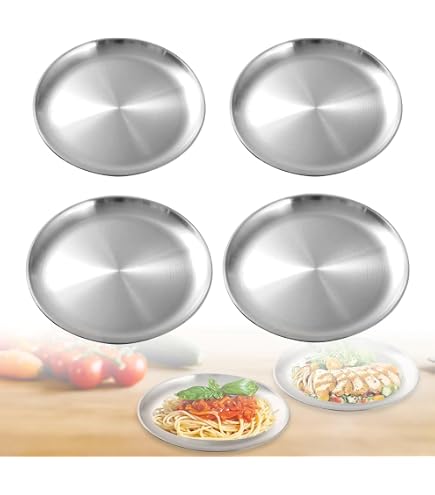 Lot De 6 Assiettes En Acier Inoxydable 20 Cm - Vaisselle Camping Léger, Pique-Nique, Cuisine Extérieure - Passe Lave-Vaisselle
