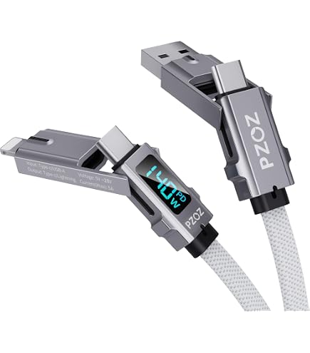 SUNGUY Cavo di ricarica 4 in 1, cavo di ricarica multiplo da 60 W, cavo da USB-C/A a Lightning/C per iPhone 17 16 15 14 Pro Max/iPad/MacBook/Samsung Galaxy S25/S24/tablet
