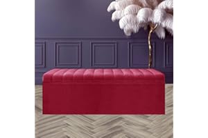 R&M FURNISHERS Large Safar Ottoman Storage Box - Lined Striped Ottoman Box - Plush Velvet Upholstered Blanket Box - Velvet End Table - End of Bed Bench - Shoe Storage Bench - Ottoman Footstool with Storage