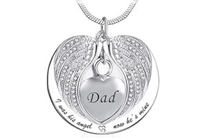 LSxAB Heart Angel Wing Cremation Urn Memorial Necklaces for Ashes Women Men Keepsake Pendant Ashes Holder - I was His Angel Now He's Mine