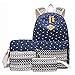 Produktbild Schulrucksack Mädchen Canvas Daypacks Backpack Rucksack Damen Schul Schulranzen Schultasche 3 in 1 Dunkelblau