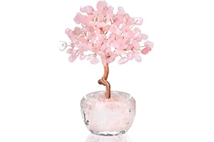 Árbol de la Vida de Cristal de Cuarzo Rosa VLYX - Árbol del Dinero Hecho a Mano con Piedras Rosadas para Decoración del Hogar y la Oficina, Regalo de Energía Positiva para Mujeres