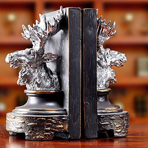 BBIAY Set of 2 Bookends Resin Retro Deer Head Style Handicrafts, Book Ends for Office or Study Room Home Shelf Decorative , B
