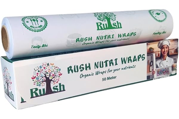 Rush Premium 50 Mtr Nutri Wrap Food Wrapping Paper with Sealing Sticker, Non-Sticky Butter Paper for Roti Use as Parchment for baking cake or roti clothes wrap
