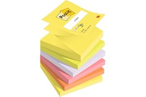 Post-it Z-Notes Neon Rainbow Collection zestaw 6 podkładek, 100 arkuszy w podkładce, 76 mm x 76 mm, żółte, zielone, fioletowe, różowe, pomarańczowe, samoprzylepne notatki do robienia notatek, list