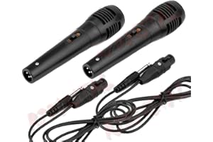 r2digital 2x MICROFONO PALMARE DINAMICO per KARAOKE, Coppia di Microfoni PROFESSIONALE IN METALLO, Microfono con SPINA JACK 6.3 mm, Microfono TUBO METALLICO UNIVERSALE INTERRUTTORE ON OFF (M635)