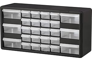 Akro-Mils 10126 26-Drawer Plastic Drawer Storage Cabinet for Garage Organization, Lego Storage, Teacher Toolbox, Makeup Organizer, and More, 50.8 cm W x 15.24 cm D x 25.4 cm H, Black