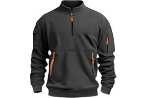 GENERIC Sweat San Capuche pour Homme, avec Demi-Fermeture Éclair, Grandes Tailles, Confortable, Décontracté, pour La Vie Quotidienne, pour Le Travail en Plein Air, Multi Poches, Couleur Unie Sweat-Shirts