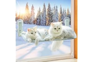 EDAGNY Hamac Chat Fenetre Confort avec Tapis Réversible et Lavable - 58x30cm Hamac pour Lit Fenetre Chat Structure Métallique Robuste Supporte 18kg, Gris L