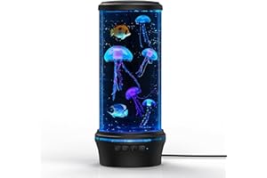‎KIMIMARA Jellyfish Lampe LED Quallen Aquarium Lavalampe - Runde Quallen Aquarium,8farben Einstellung Stimmungslicht Dekoration Mit 4quallen & 2fish (Schwarz)