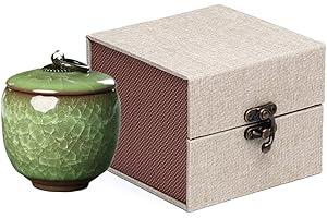 Vencede Handicrafted Ceramics Mini Pet Urns, Keepsake Urns for Human or Pet Ashes, Pet Coffin, Burial Ash Storage for Family or Loved Ones, Hold 5.5 Cubic Inches of Ashes(Green)