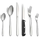 Pleafind Silverware, 36 Piece Cutlery Set for 6 People, Stainless Steel Silverware Including Spoon, Knife, Fork, Steak Knife,