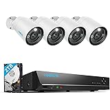 Reolink 12MP Kit Videosorveglianza Poe, NVR 8CH 2TB e 4X Telecamera Esterno Interno con Faretto, Rilevamento di Persona/Veico