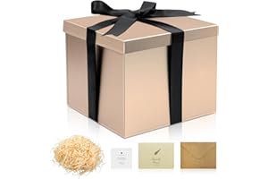 SEKEPINGO Caja de Regalo Con Tapa, 23 x 23 x 18 cm, Caja de Regalo Grande Profunda, Caja de Regalo Para Cumpleaños, Baby Shower, Día de San Valentín, Día de La Madre, Oro Rosa