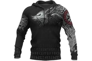 HFUHLK Viking Thors Hammer Sweatshirt, Nordische Mythologie Wolf Streetwear Casual Hoody Hoodie, 3D Allover Bedrucktes Unisex Langarm Pullover Sweatshirt