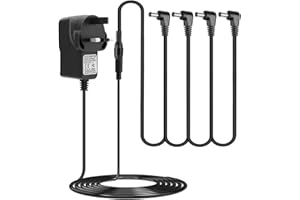 YUIO 9V 1A Guitar Pedal Power Supply with Daisy Chain Pedal Cables DC Charger Adapter for BOSS, Behringer, Donner, Sonicake, JOYO, MXR, TC Electroneic, Zoom Effects Pedals,Tip Negative (4 Way Daisy Chain)