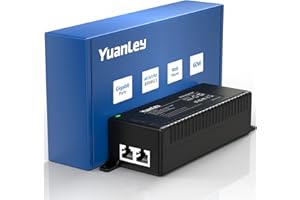 YuanLey Gigabit Injector PoE 60W, Inyector PoE Convierte No PoE a PoE++, IEEE 802.3bt/at/AF, 10/100/1000Mbps Adaptador PoE Plug & Play, Distancias hasta 100 Metros, Montaje en Pared