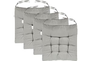M.J COMFY-LIFE 4Pcs Seat Cushions for Dining Chairs 40x40cm Non-Slip Washable Chair Pads with Ties Soft Polyester & Pearl Cotton Filling for Kitchen, Office, Garden, Patio, and Outdoor Use (Grey)
