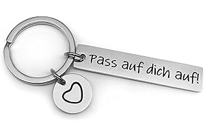 EVEMATE Schlüsselanhänger Pass auf dich auf! - Glücksbringer Auto-Schlüssel Schutzengel - Geschenk Führerschein Geburtstag Freundin (Silber)